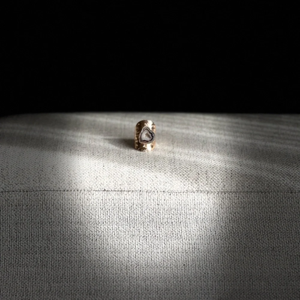 Luxury Natural Stone Adjustable Irregular Geode Gold-plated Ring